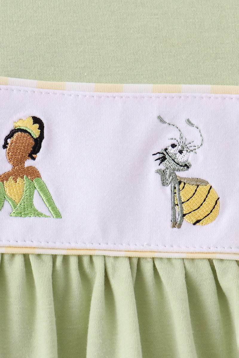 Green Princess Frog Embroidery Ruffle Dress - Aaria Tees Aaria Tees