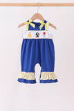 Royal Blue Character Embroidery Ruffle Romper - Aaria Tees Aaria Tees
