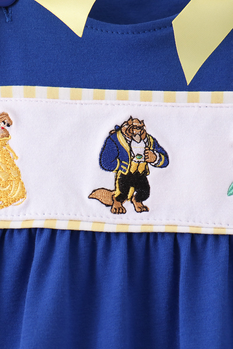 Royal Blue Character Embroidery Ruffle Romper - Aaria Tees Aaria Tees