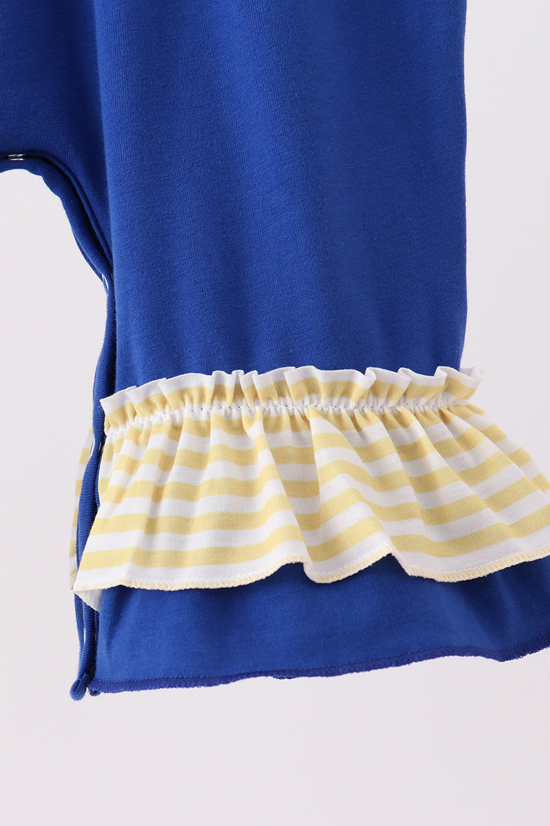 Royal Blue Character Embroidery Ruffle Romper - Aaria Tees Aaria Tees