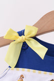 Royal Blue Character Embroidery Ruffle Romper - Aaria Tees Aaria Tees