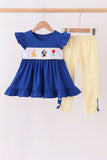 Royal Blue Character Embroidery Ruffle Pants - Aaria Tees Aaria Tees