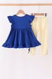Royal Blue Character Embroidery Ruffle Pants - Aaria Tees Aaria Tees