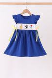 Royal Blue Character Embroidery Ruffle Dress - Aaria Tees Aaria Tees