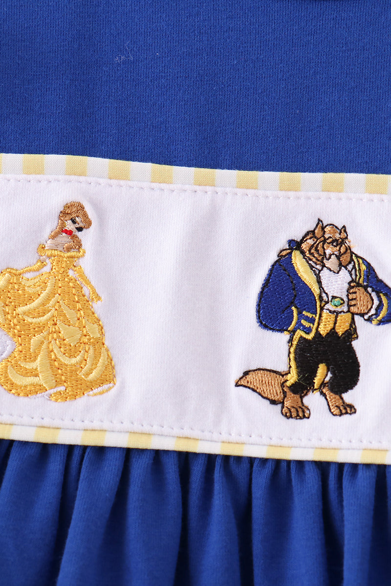 Royal Blue Character Embroidery Ruffle Dress - Aaria Tees Aaria Tees