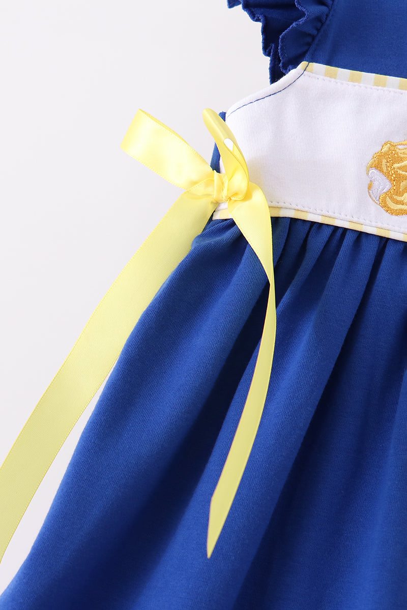 Royal Blue Character Embroidery Ruffle Dress - Aaria Tees Aaria Tees