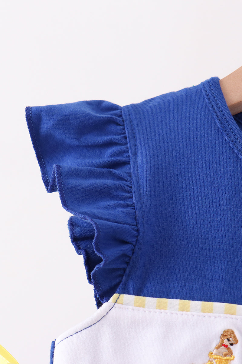 Royal Blue Character Embroidery Ruffle Dress - Aaria Tees Aaria Tees
