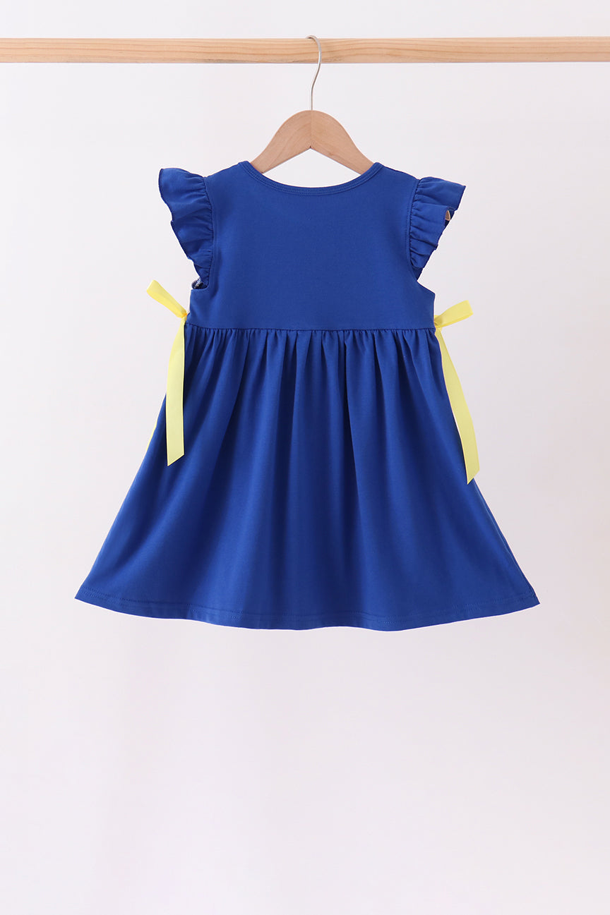 Royal Blue Character Embroidery Ruffle Dress - Aaria Tees Aaria Tees
