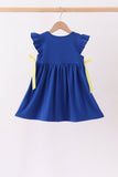 Royal Blue Character Embroidery Ruffle Dress - Aaria Tees Aaria Tees