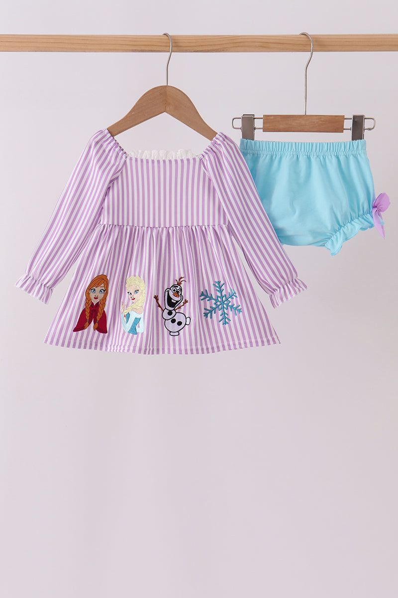 Purple Stripe Frozen Embroidery Bloomer Set - Aaria Tees Aaria Tees