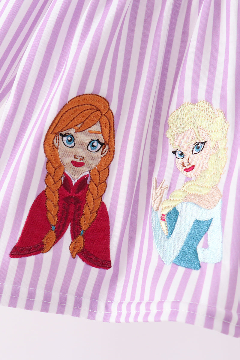 Purple Stripe Frozen Embroidery Bloomer Set - Aaria Tees Aaria Tees