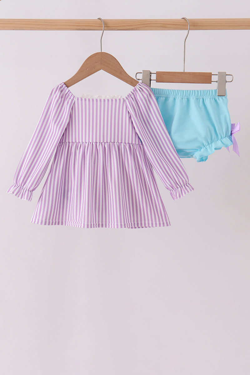 Purple Stripe Frozen Embroidery Bloomer Set - Aaria Tees Aaria Tees