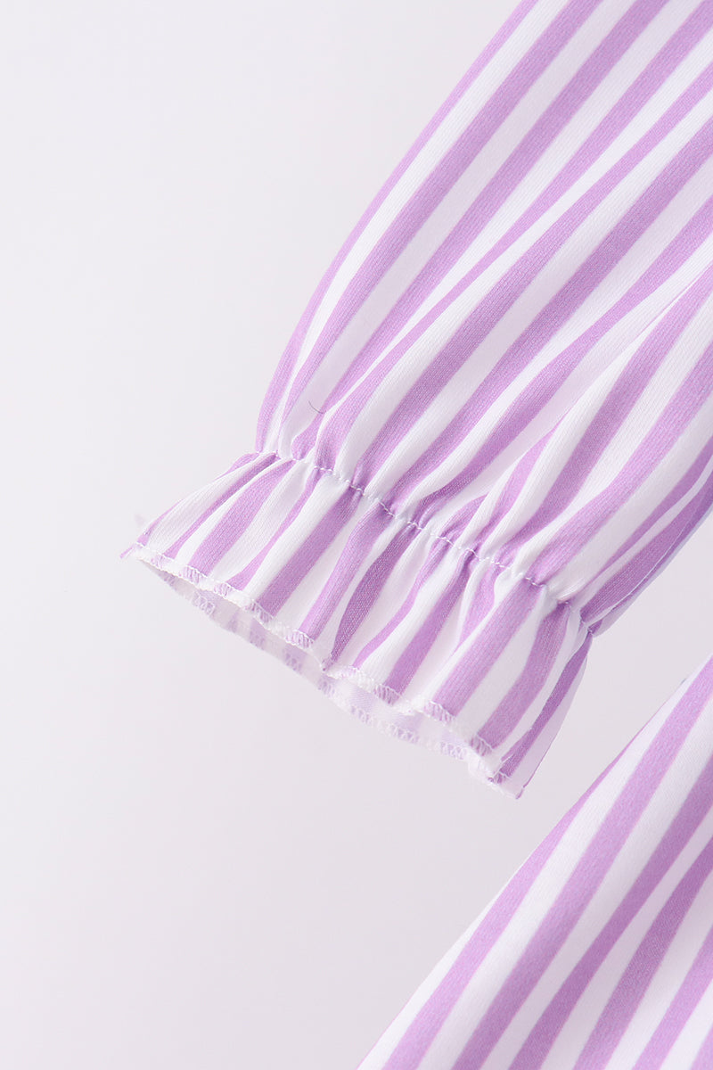 Purple Stripe Frozen Embroidery Ruffle Pants Set - Aaria Tees Aaria Tees
