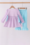 Purple Stripe Frozen Embroidery Ruffle Pants Set - Aaria Tees Aaria Tees