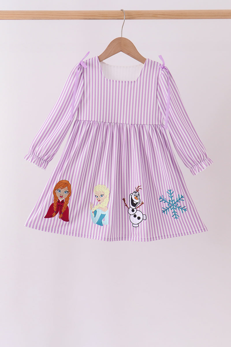 Purple Stripe Frozen Embroidery Dress - Aaria Tees Aaria Tees