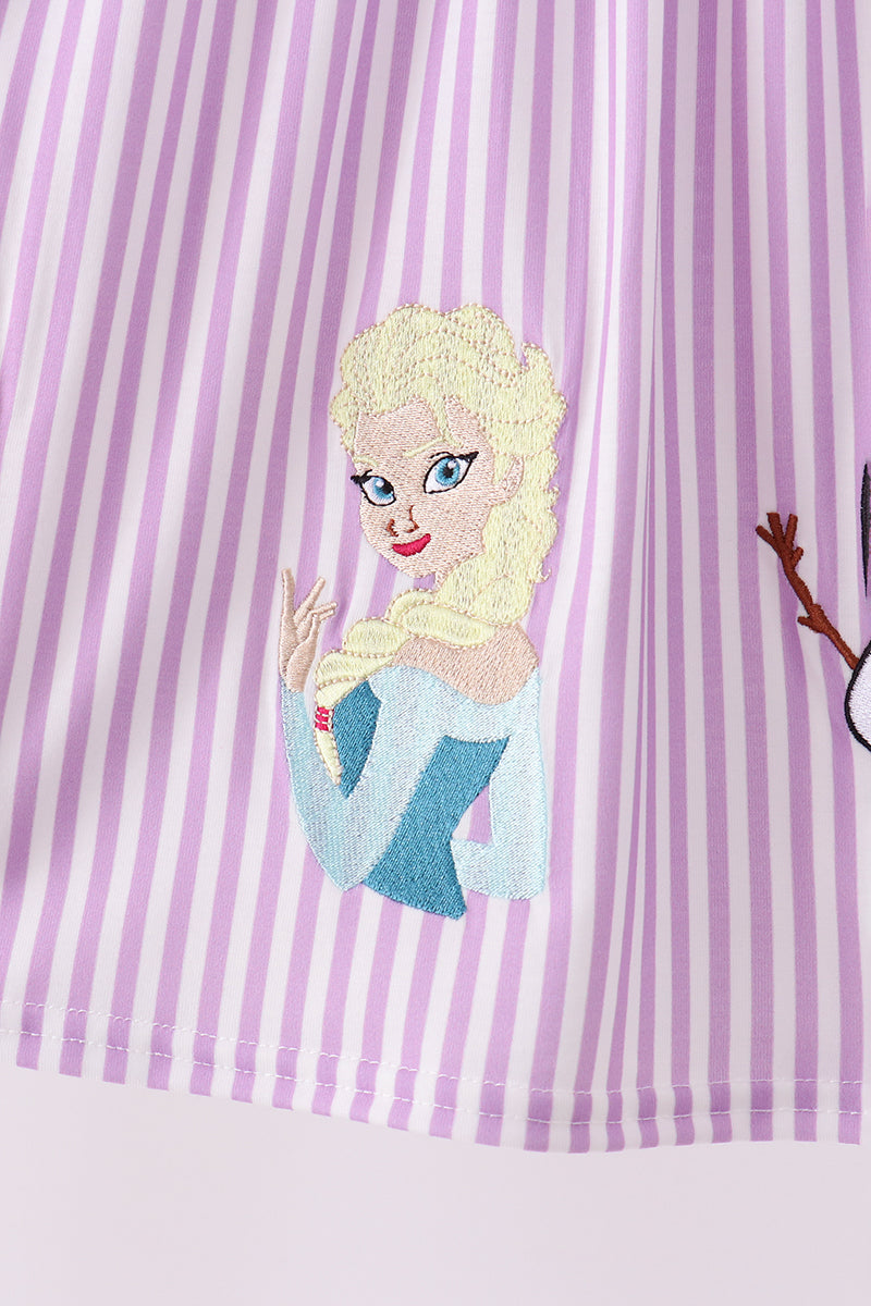Purple Stripe Frozen Embroidery Dress - Aaria Tees Aaria Tees