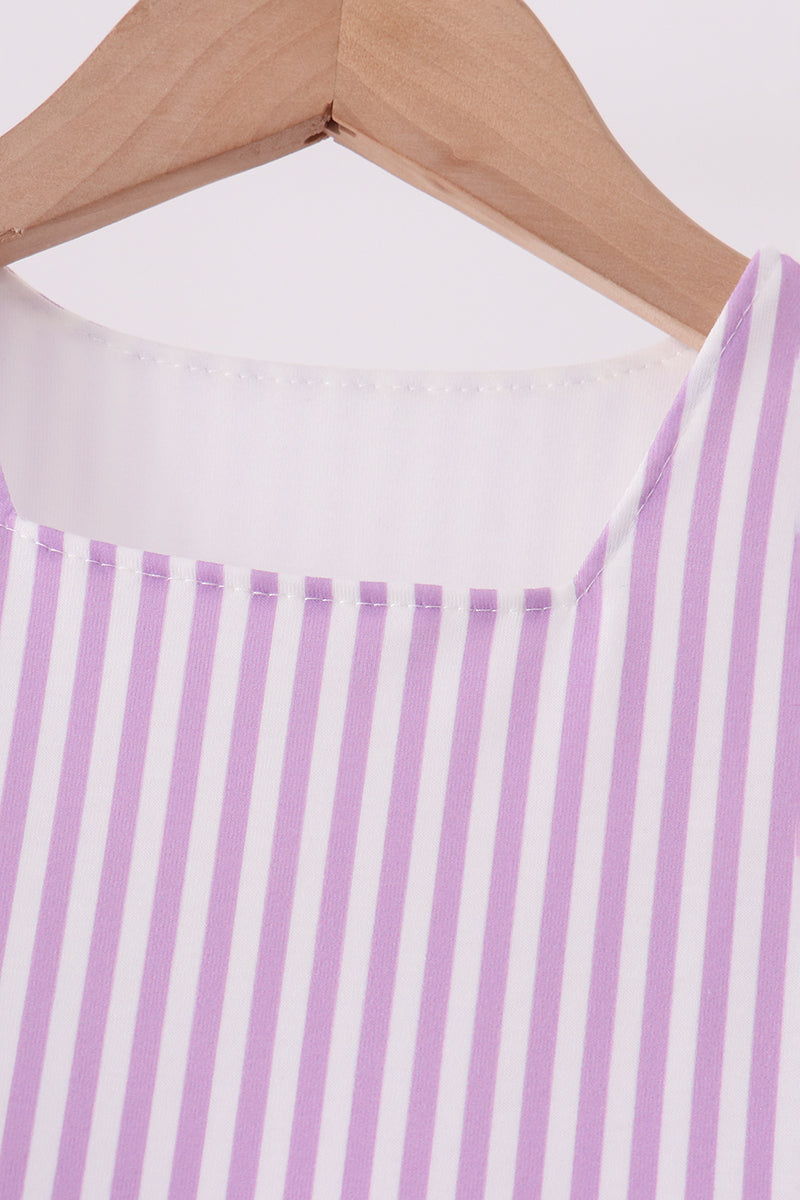 Purple Stripe Frozen Embroidery Dress - Aaria Tees Aaria Tees