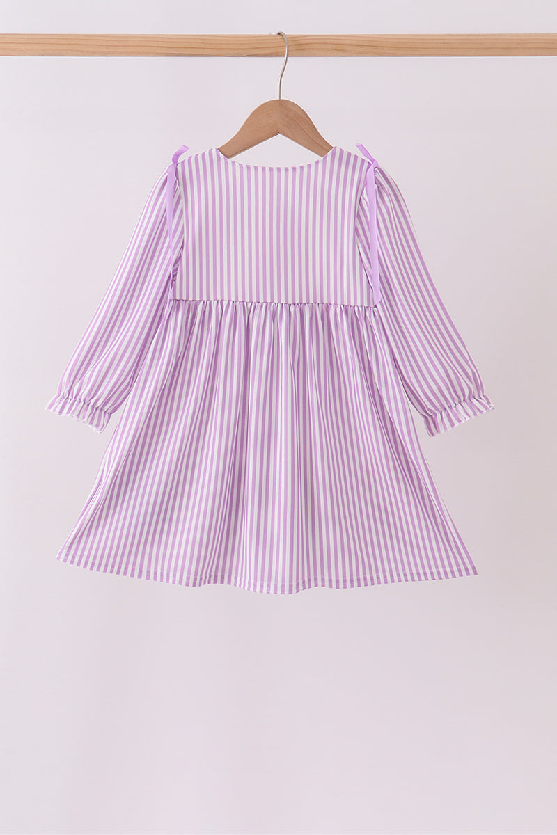 Purple Stripe Frozen Embroidery Dress - Aaria Tees Aaria Tees