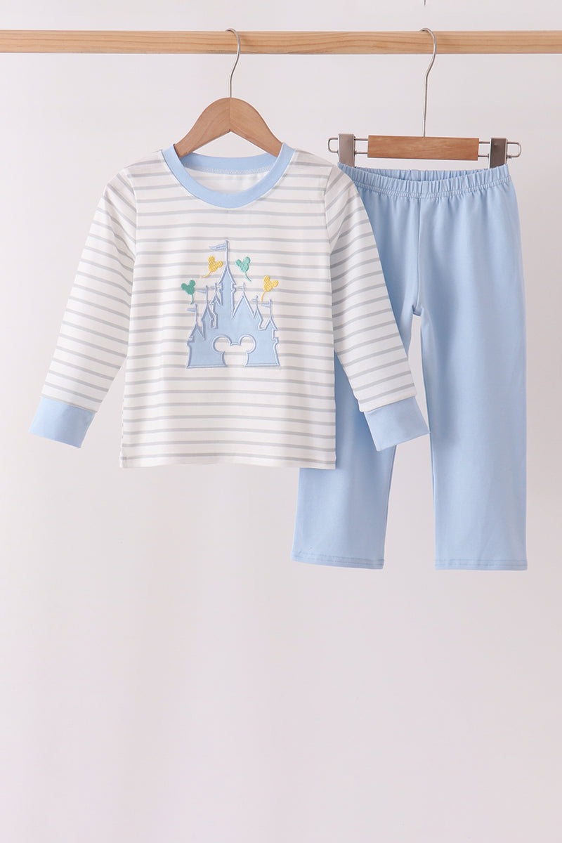 Blue Castle Applique Stripe Pants Set - Aaria Tees Aaria Tees