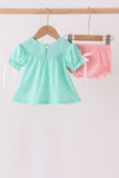 Green Character Smocked Bloomer Set - Aaria Tees Aaria Tees