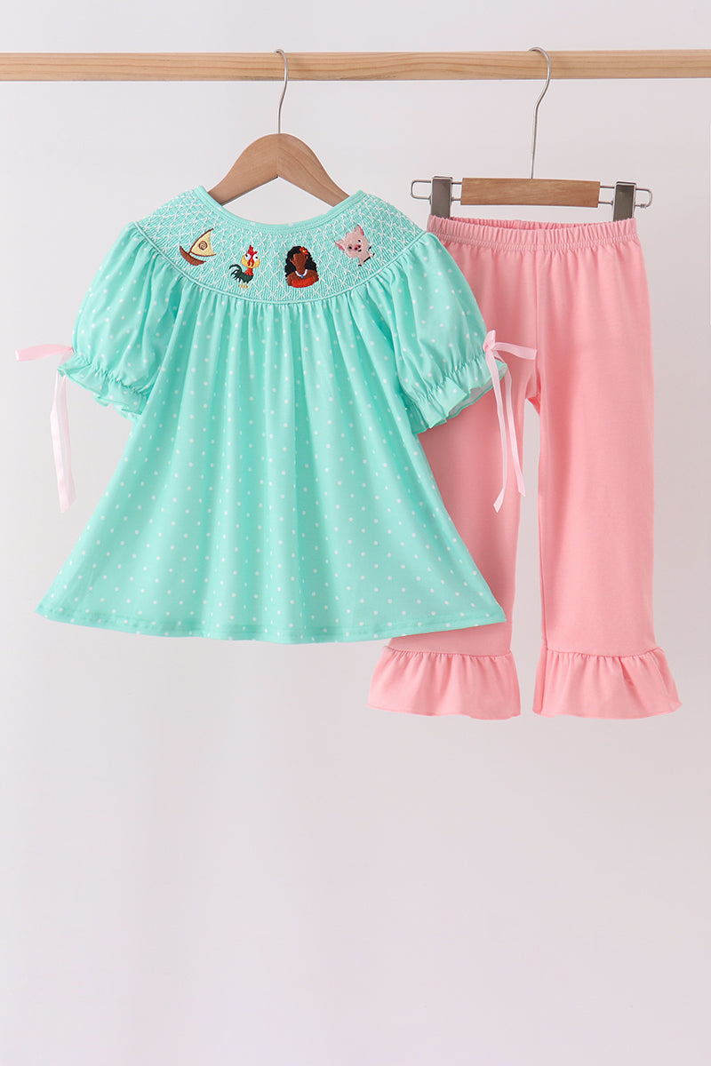 Green Character Smocked Ruffle Pants Set - Aaria Tees Aaria Tees