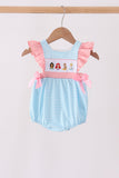 Blue Stripe Princess Embroidery Ruffle Bubble - Aaria Tees Aaria Tees