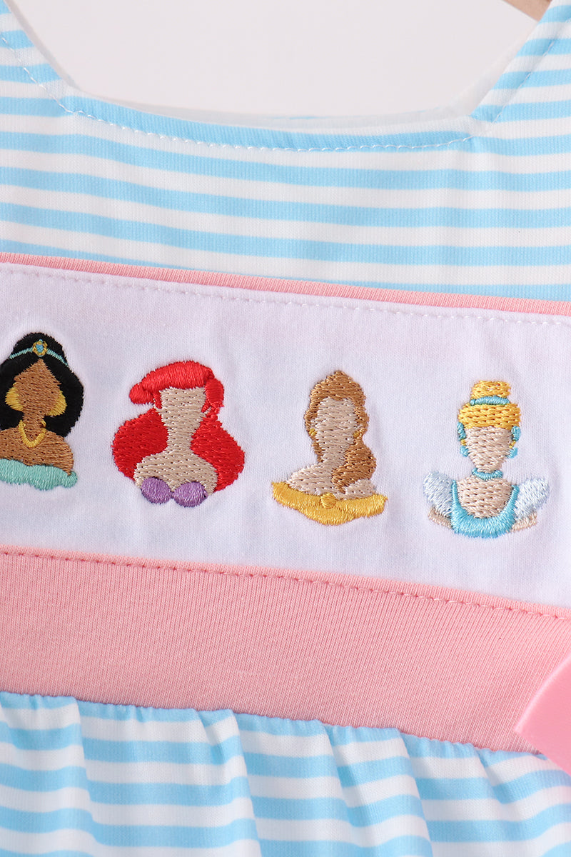 Blue Stripe Princess Embroidery Ruffle Bubble - Aaria Tees Aaria Tees