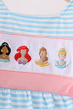 Blue Stripe Princess Embroidery Ruffle Bubble - Aaria Tees Aaria Tees