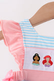 Blue Stripe Princess Embroidery Ruffle Bubble - Aaria Tees Aaria Tees