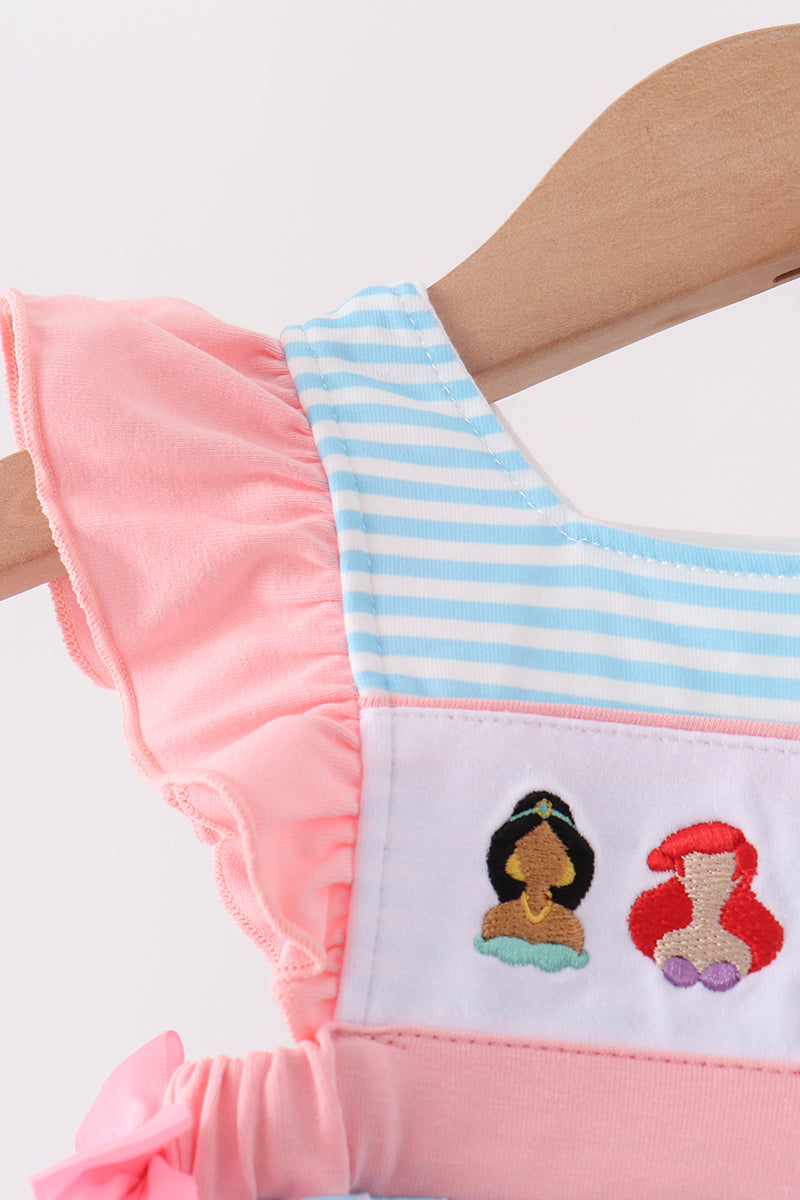 Blue Stripe Princess Embroidery Ruffle Bubble - Aaria Tees Aaria Tees