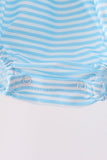 Blue Stripe Princess Embroidery Ruffle Bubble - Aaria Tees Aaria Tees
