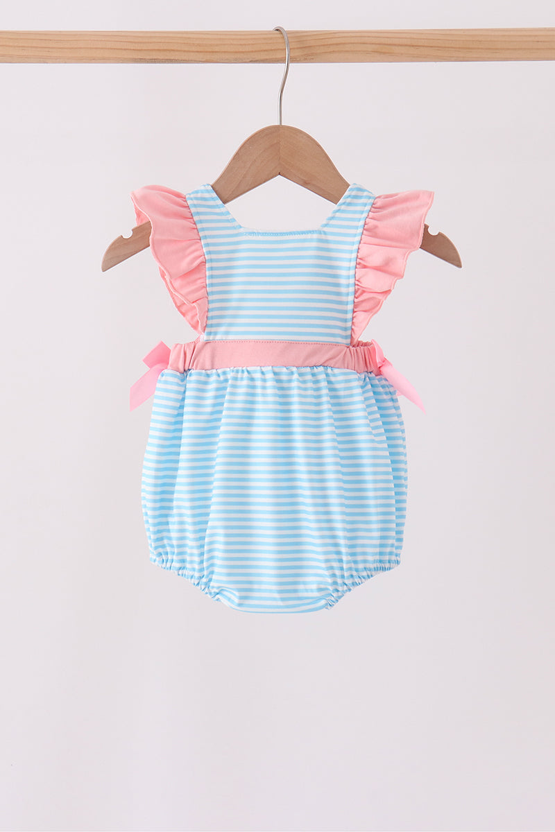 Blue Stripe Princess Embroidery Ruffle Bubble - Aaria Tees Aaria Tees