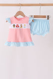 Pink Princess Embroidery Stripe Ruffle Bloomer Set - Aaria Tees Aaria Tees