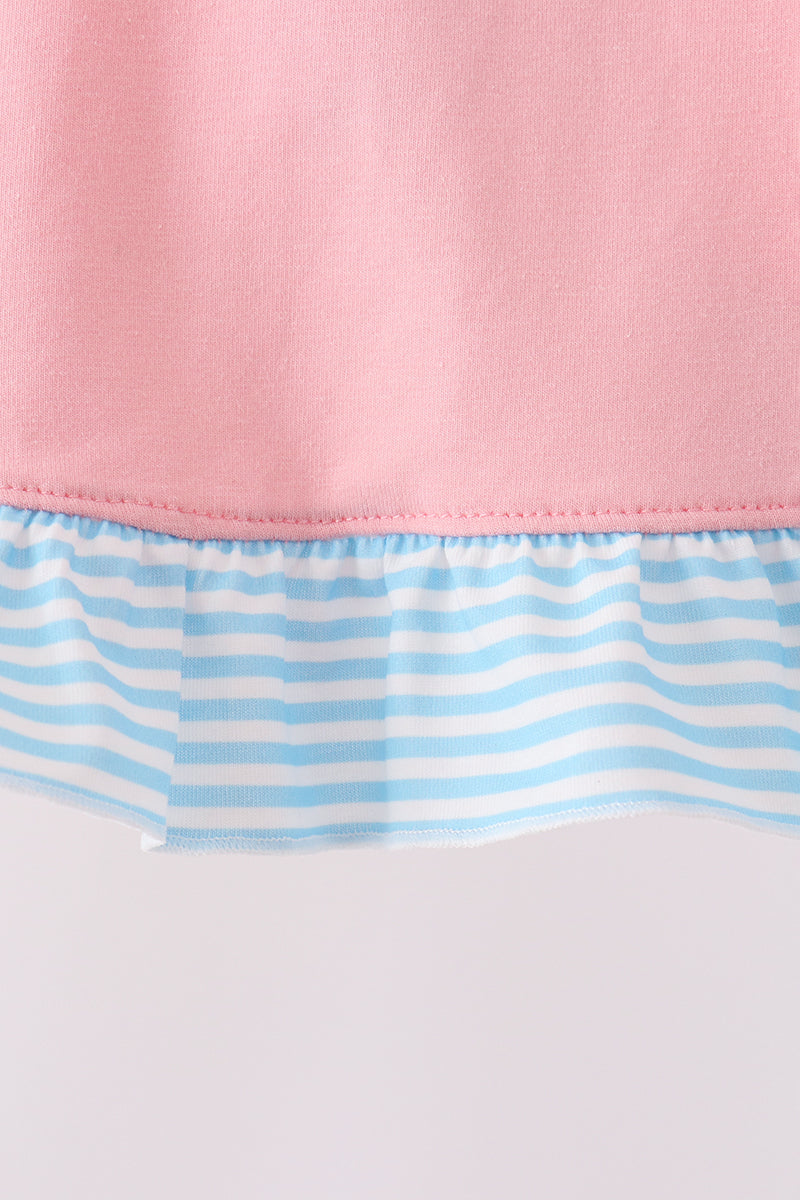 Pink Princess Embroidery Stripe Ruffle Bloomer Set - Aaria Tees Aaria Tees