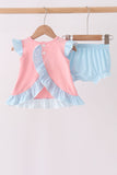Pink Princess Embroidery Stripe Ruffle Bloomer Set - Aaria Tees Aaria Tees