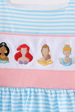 Blue Stripe Princess Embroidery Ruffle Dress - Aaria Tees Aaria Tees