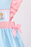 Blue Stripe Princess Embroidery Ruffle Dress - Aaria Tees Aaria Tees