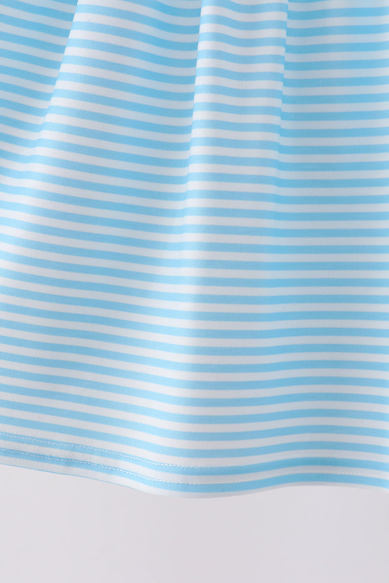 Blue Stripe Princess Embroidery Ruffle Dress - Aaria Tees Aaria Tees