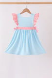 Blue Stripe Princess Embroidery Ruffle Dress - Aaria Tees Aaria Tees