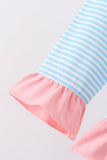 Blue Stripe Princess Embroidery Ruffle Pullover - Aaria Tees Aaria Tees