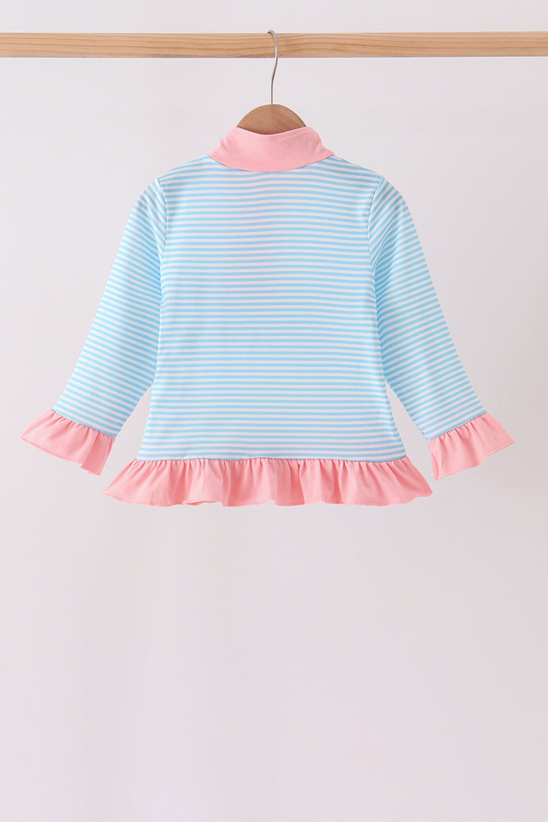 Blue Stripe Princess Embroidery Ruffle Pullover - Aaria Tees Aaria Tees