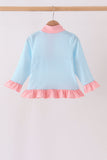 Blue Stripe Princess Embroidery Ruffle Pullover - Aaria Tees Aaria Tees