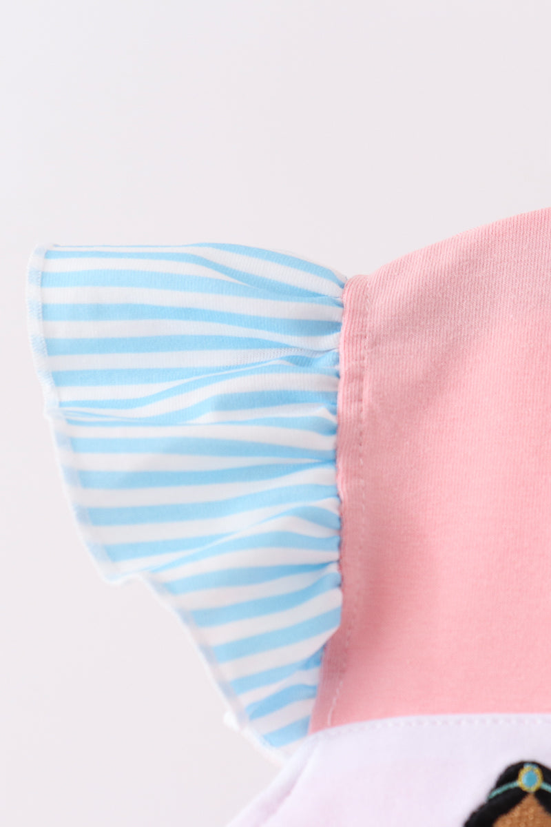 Pink Princess Embroidery Stripe Ruffle Pants Set - Aaria Tees Aaria Tees