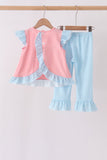 Pink Princess Embroidery Stripe Ruffle Pants Set - Aaria Tees Aaria Tees