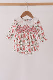 Red Holly Bow Smocked Lace Bubble - Aaria Tees Aaria Tees