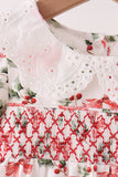 Red Holly Bow Smocked Lace Bubble - Aaria Tees Aaria Tees