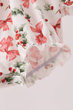Red Holly Bow Smocked Lace Bubble - Aaria Tees Aaria Tees