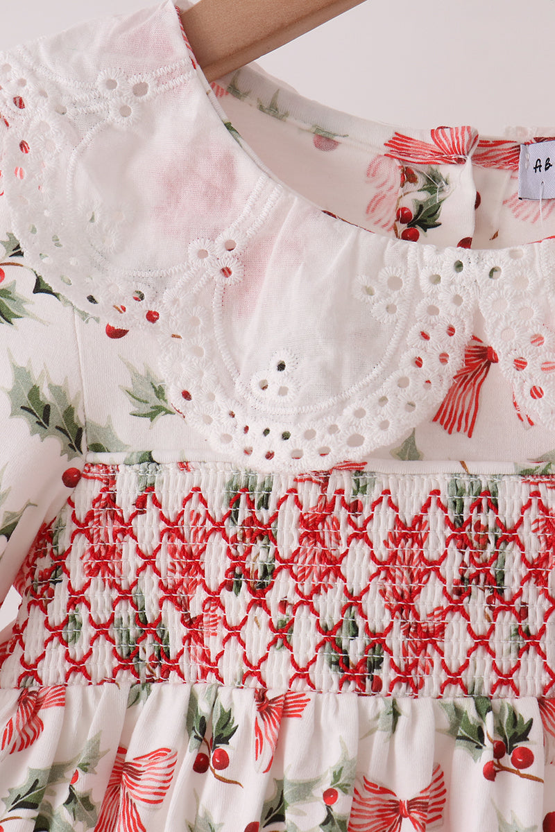 Red Holly Bow Smocked Lace Bloomer Set - Aaria Tees Aaria Tees