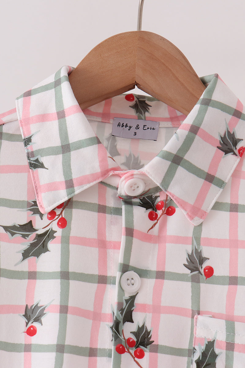 Red Holly Button Down Shirt - Aaria Tees Aaria Tees
