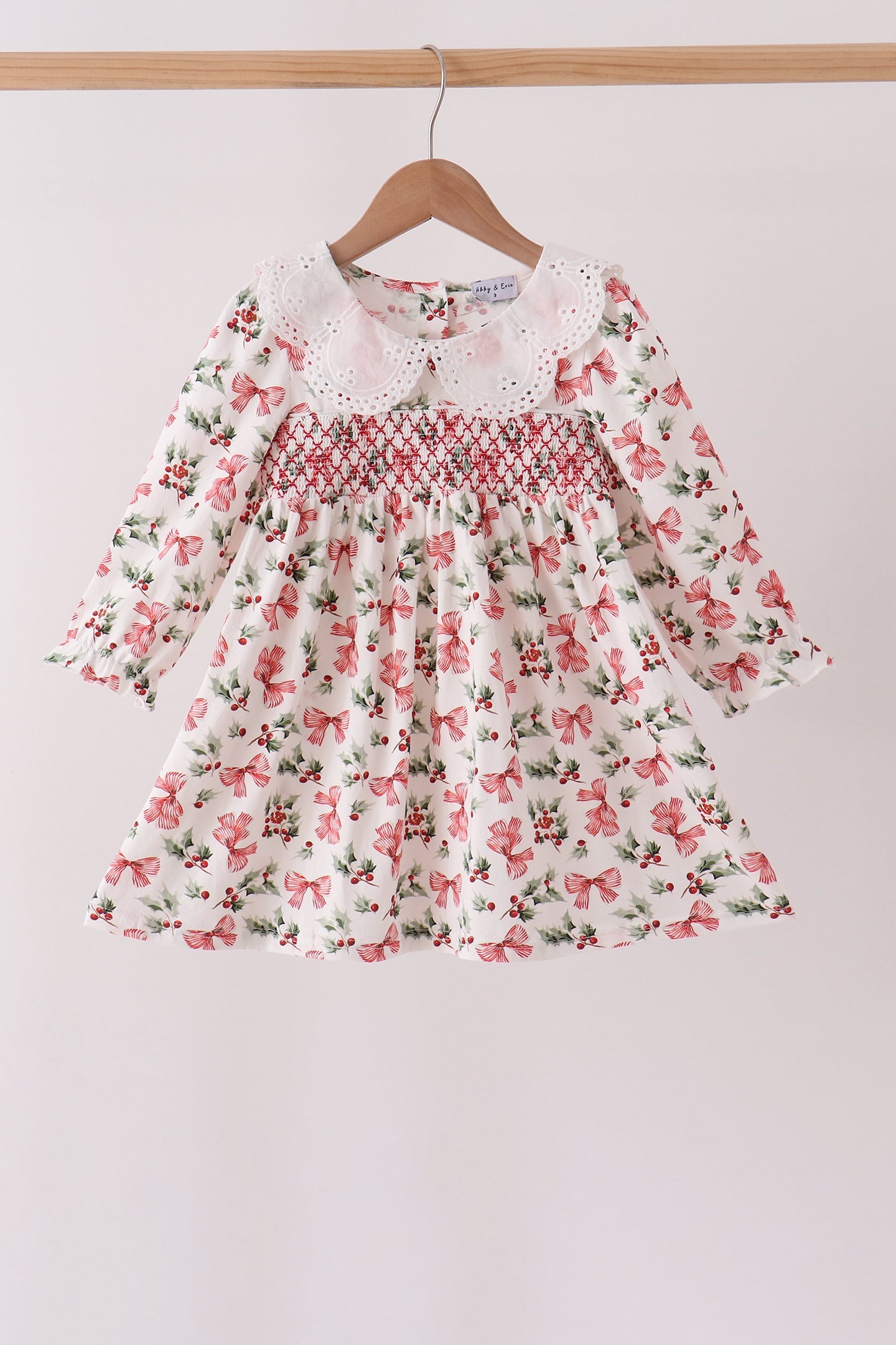 Red Holly Bow Smocked Lace Dress - Aaria Tees Aaria Tees